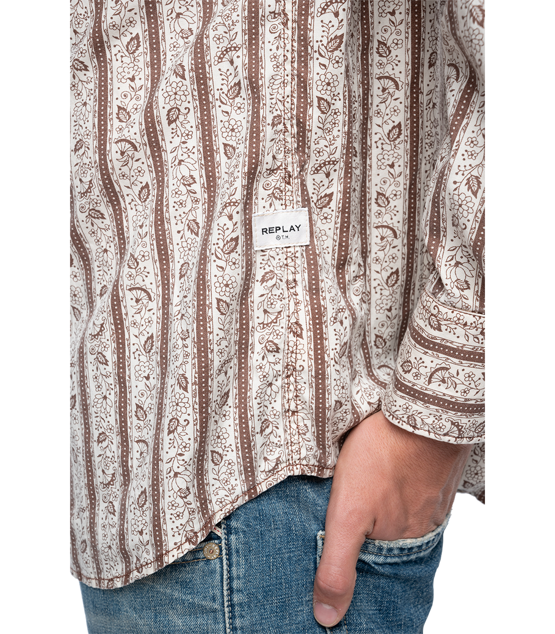 コットンテンセル レギュラーフローラルストライププリントシャツ 詳細画像 ライトブラウン 6